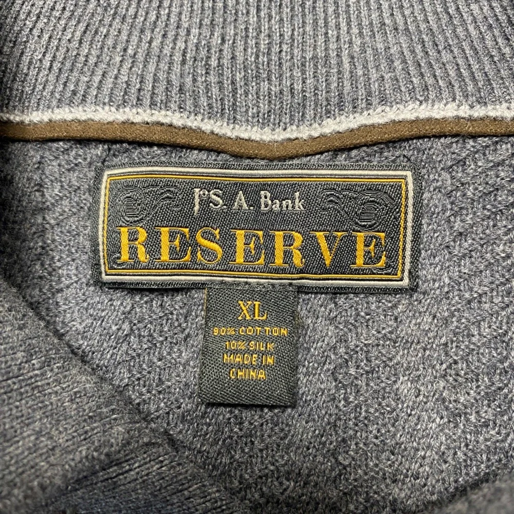 Jos. A. Bank Reserve Mens XL Gray Cotton Silk Herringbone Henley Sweater